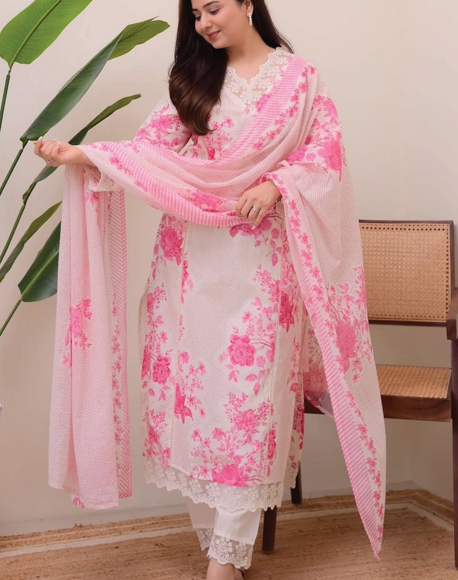 Featuring beautiful original  cotton mulmul  Suit which is beautifull  paired with matching pants and Dupatta