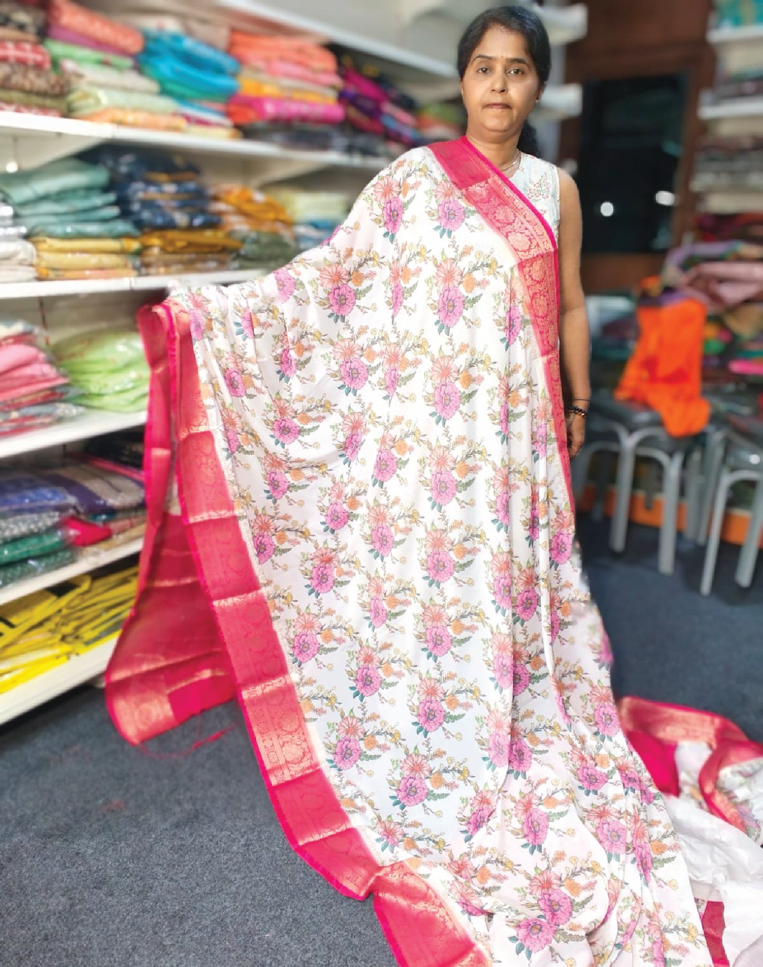 FCW1790-Floral Crepe saree